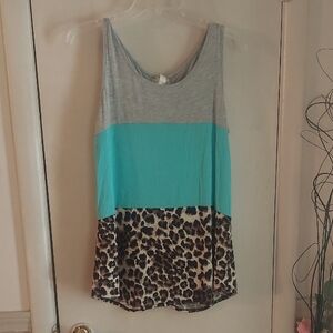 Lovely J Color Block Tank Animal Print Faux Button Sz S